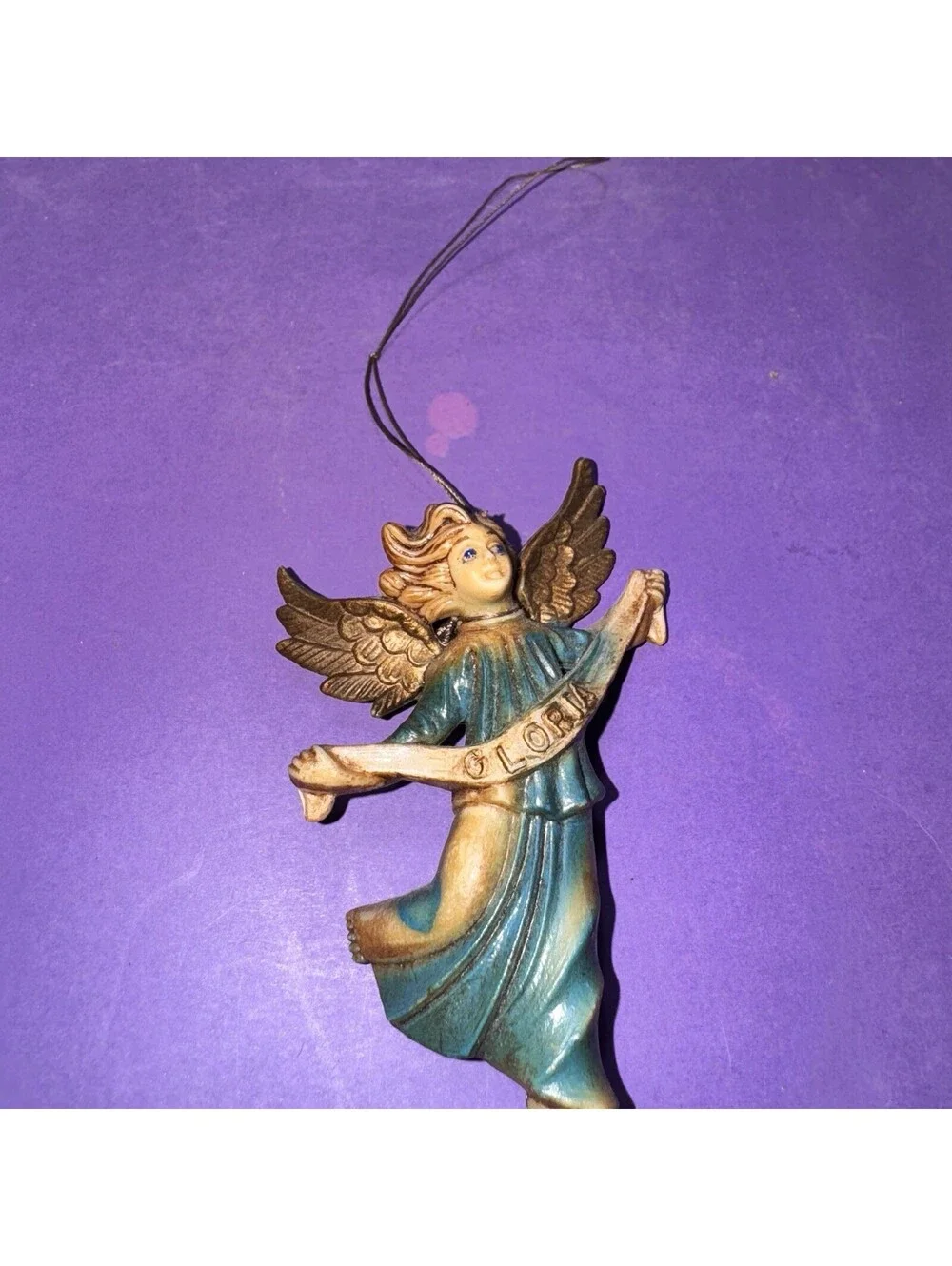 Old Hong Kong Vintage Angel Ornament Gloria Blue Gold Plastic MCM Christmas Tree